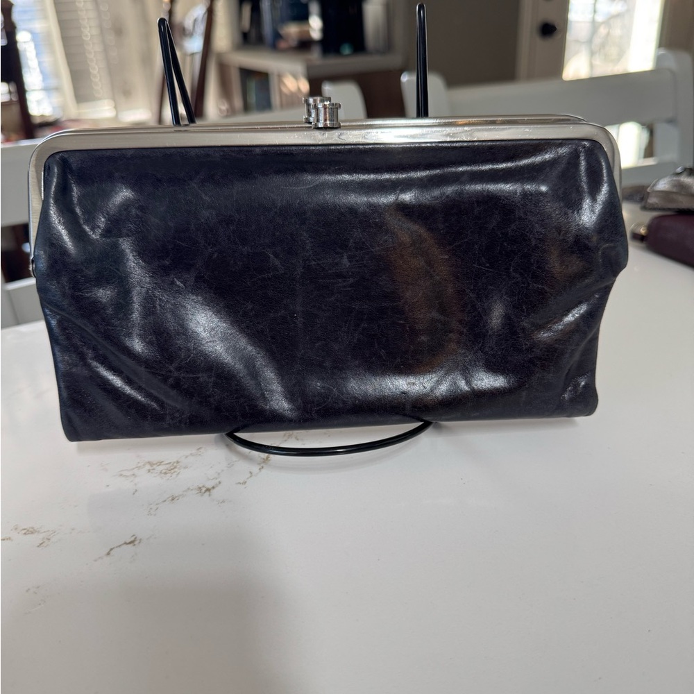 Hobo international black clutch wallet, polished leather